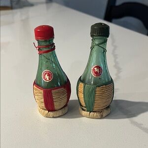 Vintage Chianti Bottle Set with Red and Green Accents